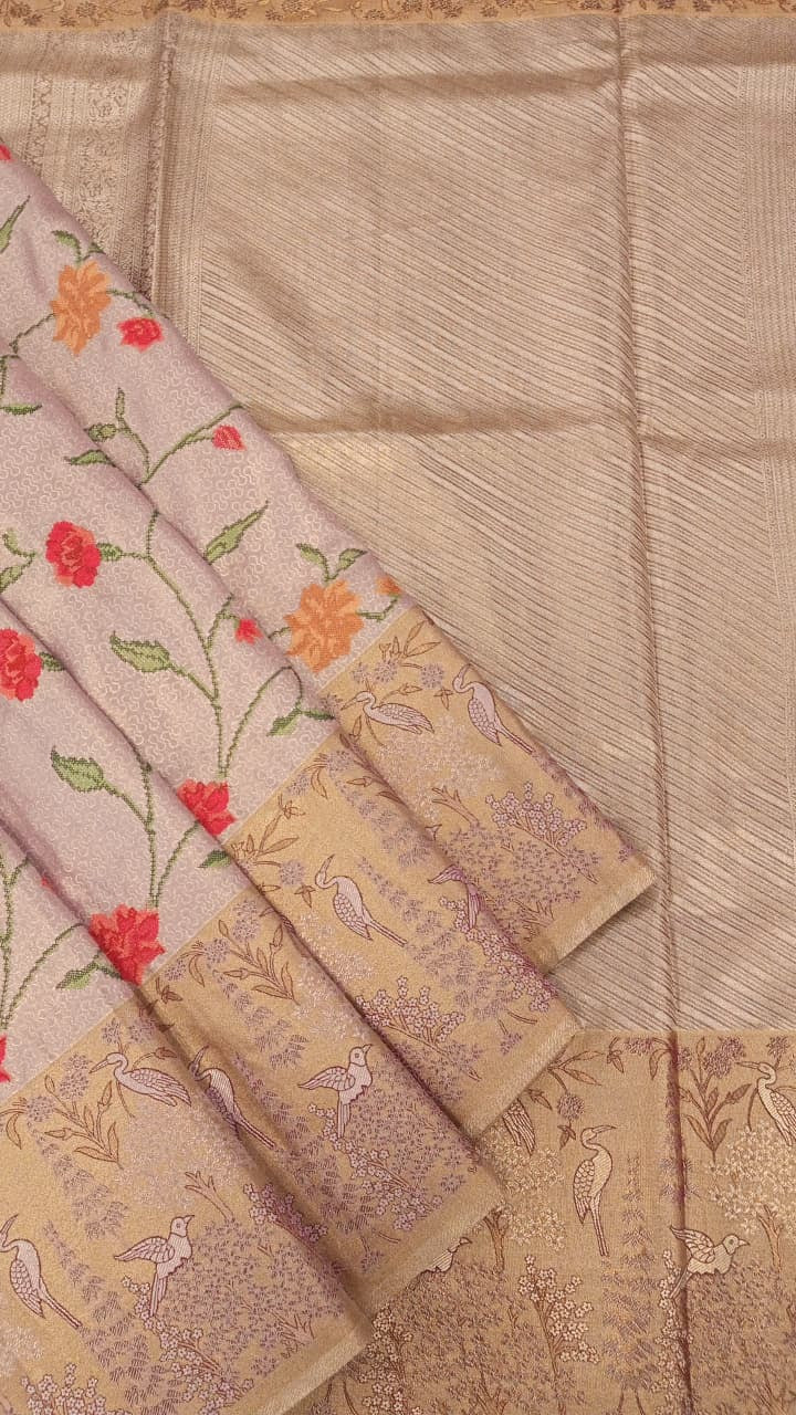 Lavender COLOR Embroidery Silk Saree