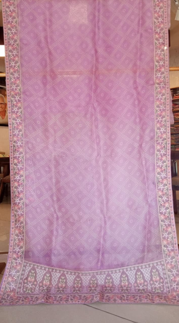 Lavender Pure Organza Thread Work Saree