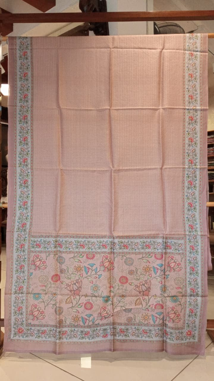 Light Peach Tussar Silk Sarees