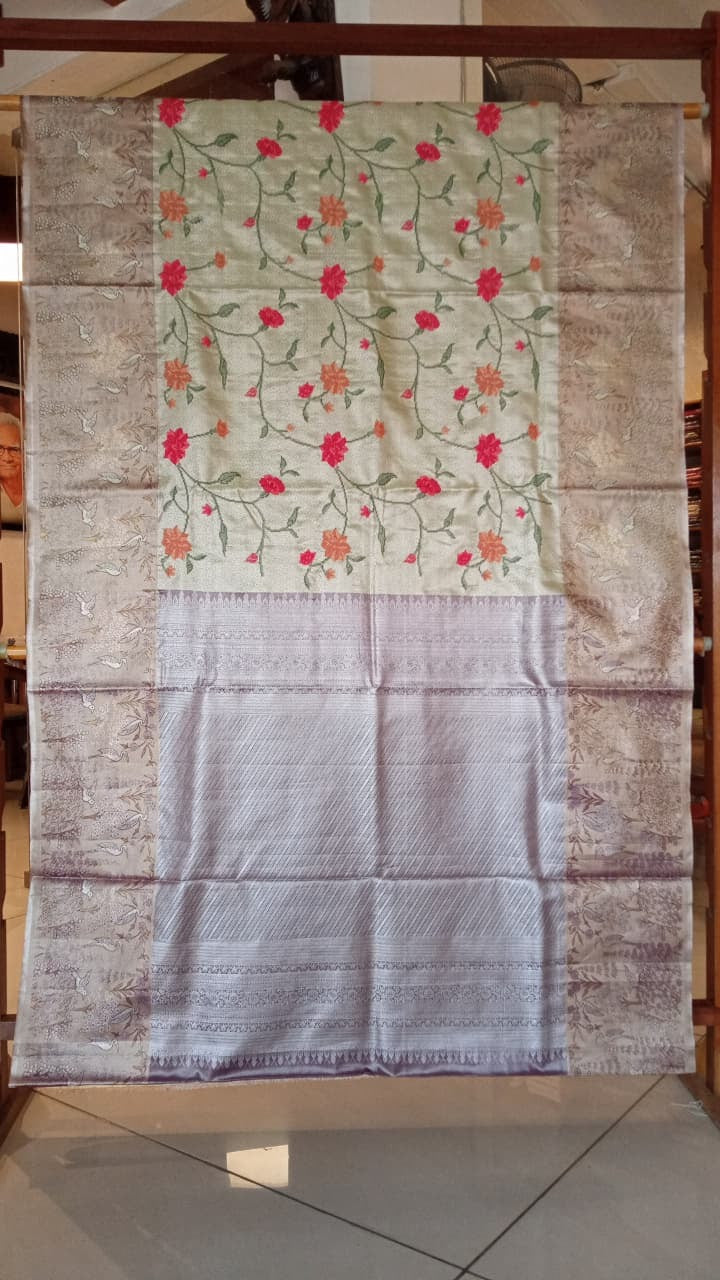 Pista Green Embroidery Silk SaREE