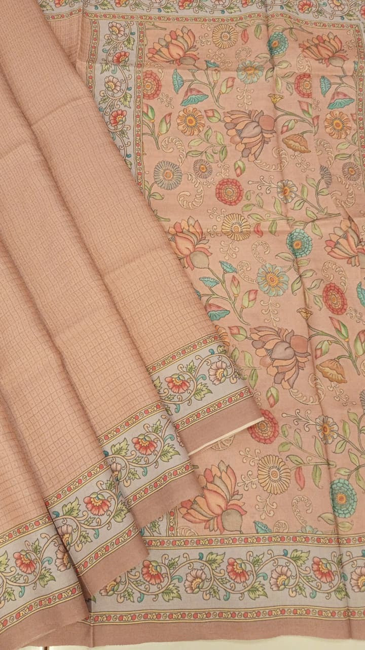 Light Peach Tussar Silk Sarees