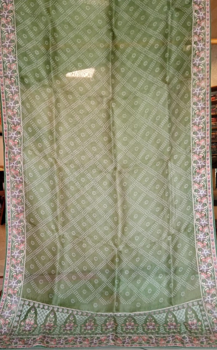 Mehandi Green Pure Organza Thread Work Saree