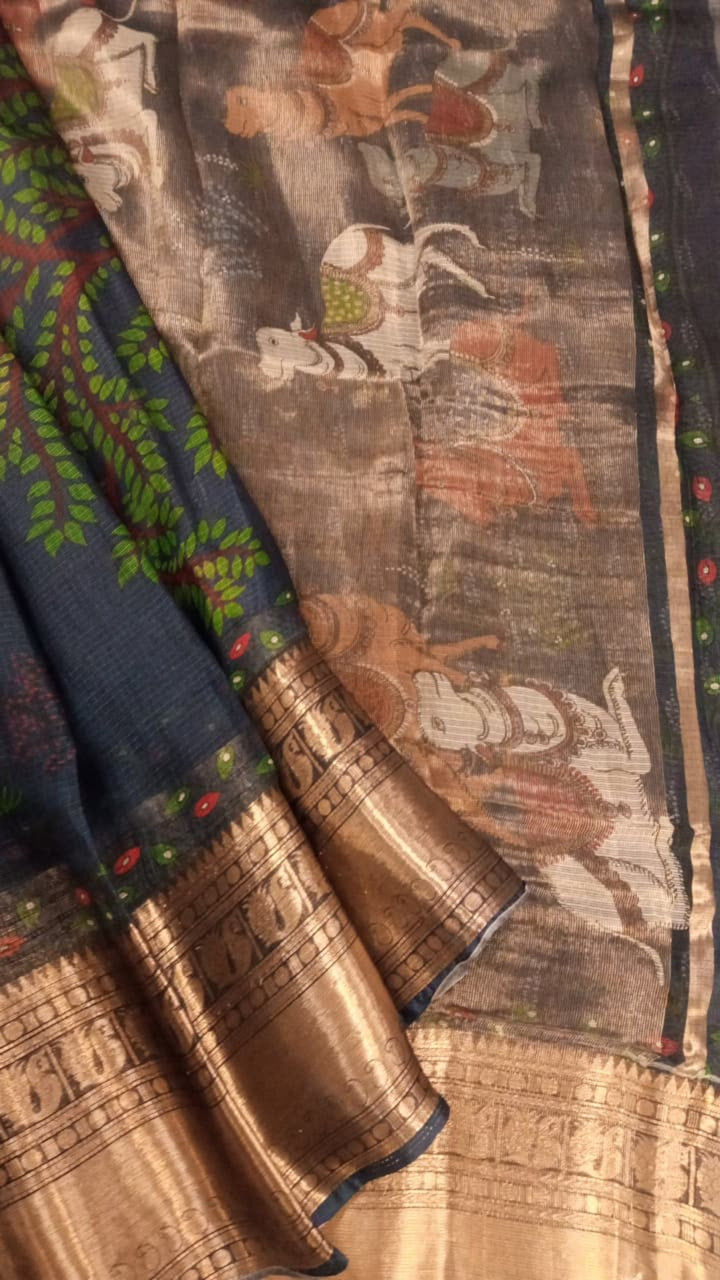 Navy Blue Silk Kota saree