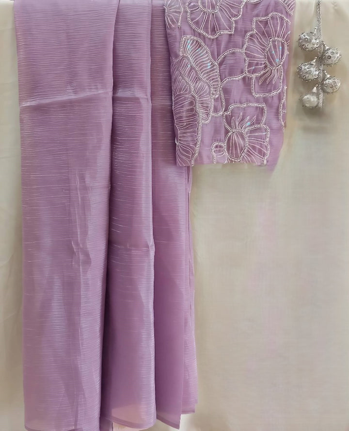 Crush Silk Sarees With Embroidery Work Blouse