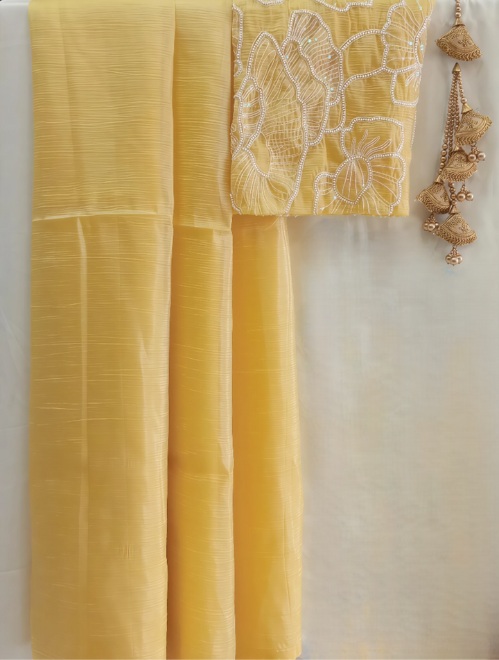 Crush Silk Sarees With Embroidery Work Blouse