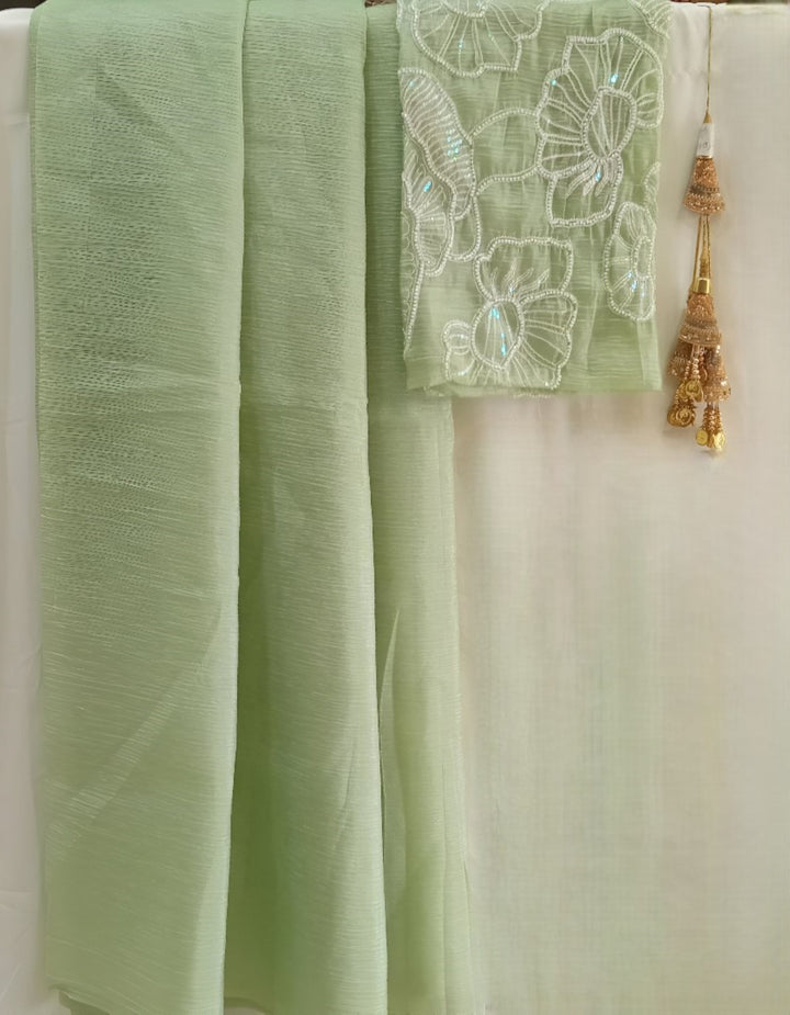 Crush Silk Sarees With Embroidery Work Blouse