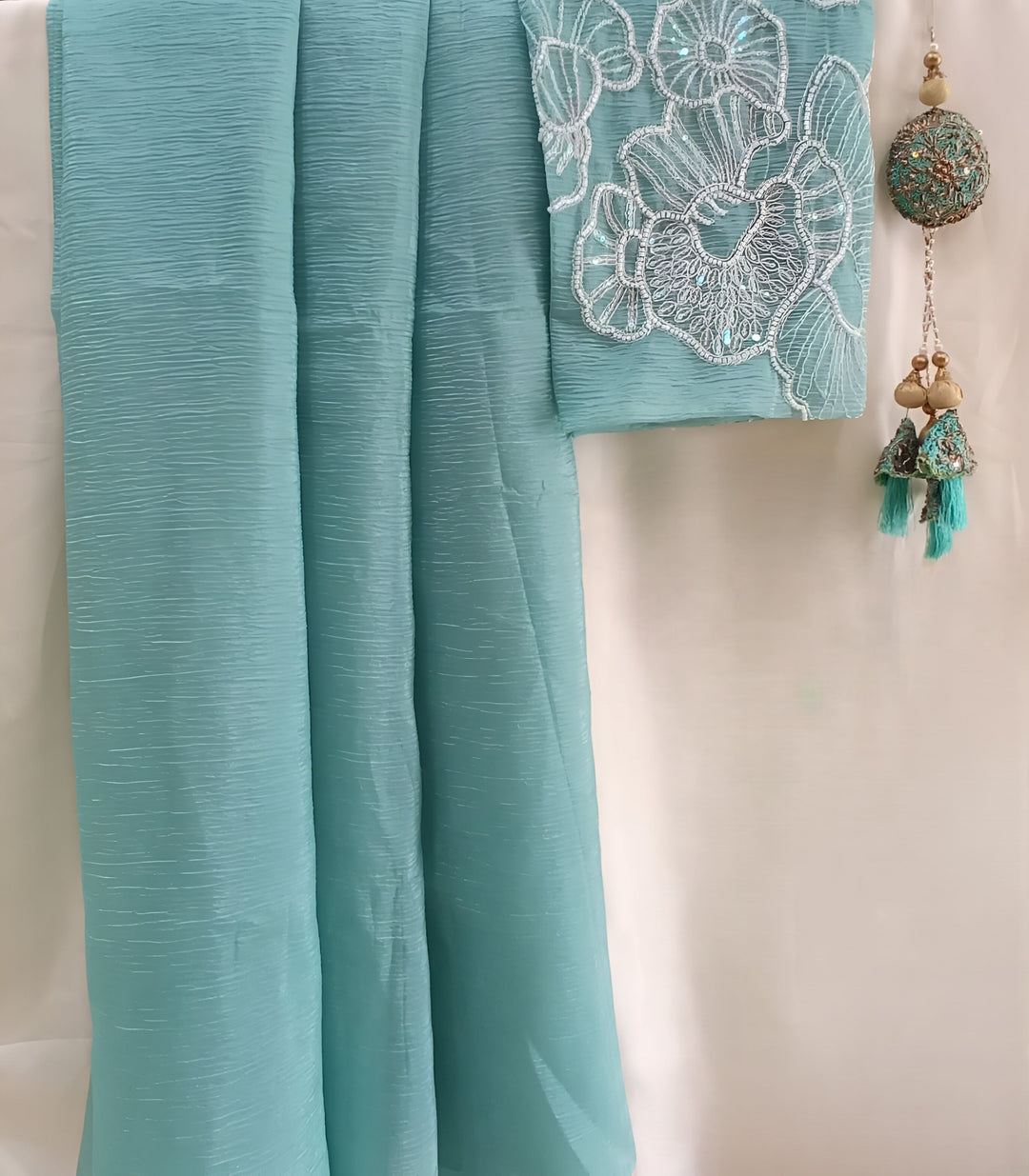 Crush Silk Sarees With Embroidery Work Blouse