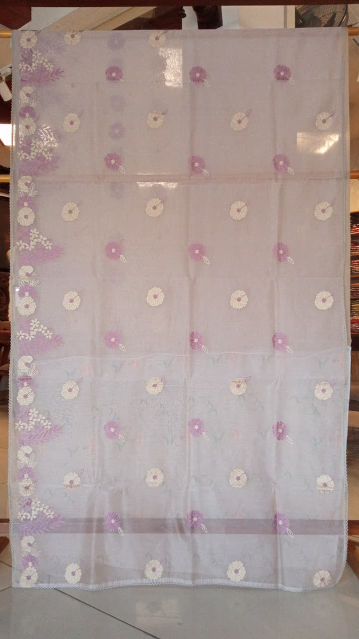 Lavender Silk Kota Thread Work Embroidery Saree