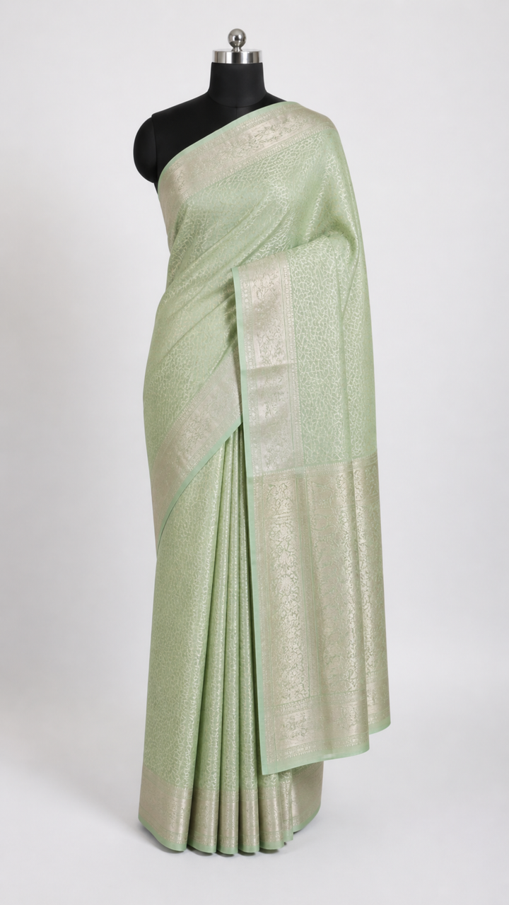 Pista Green Kanchipuram Silk Saree with Silver Self Zari Weave