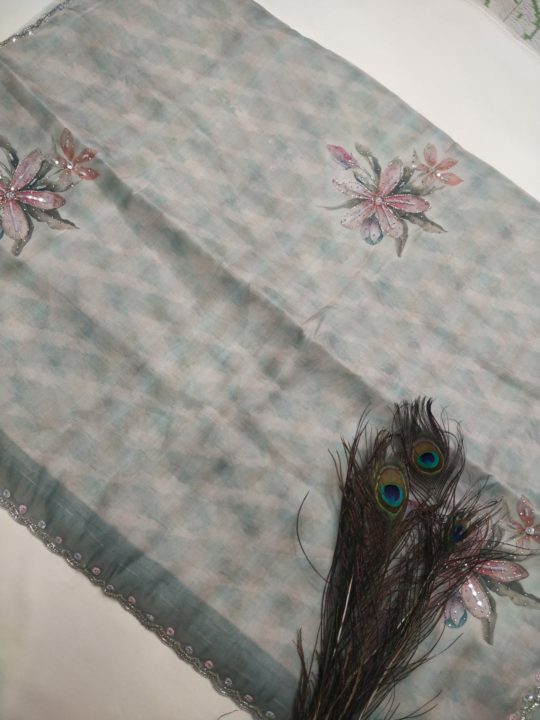 Organza Printed Work Saree With Blouse Piece