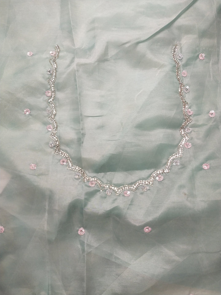 Organza Printed Work Saree With Blouse Piece