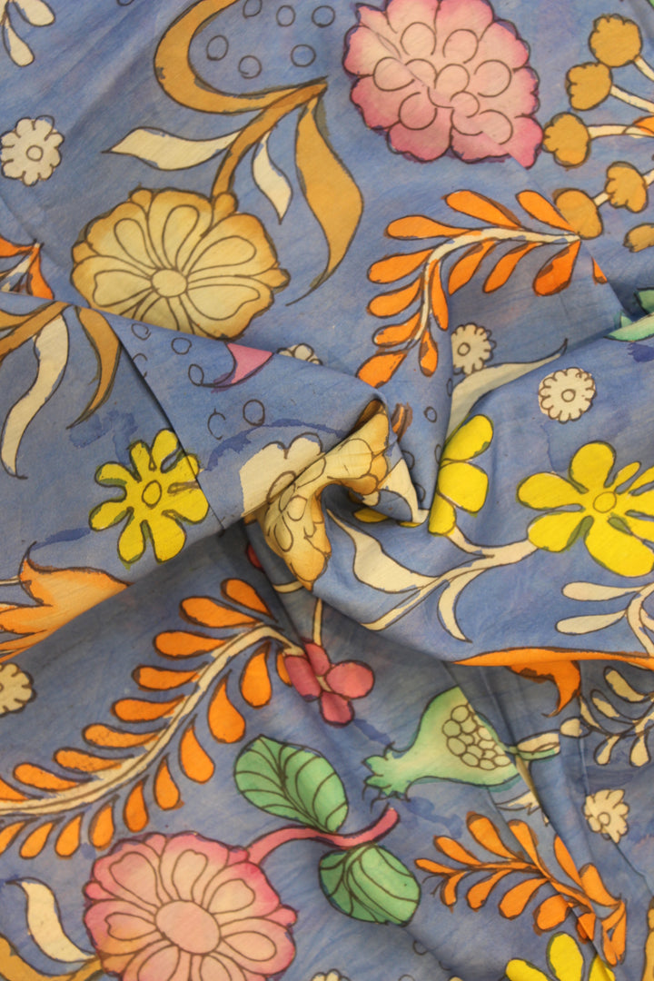 Blue Colour Pen kalamkari Fabric