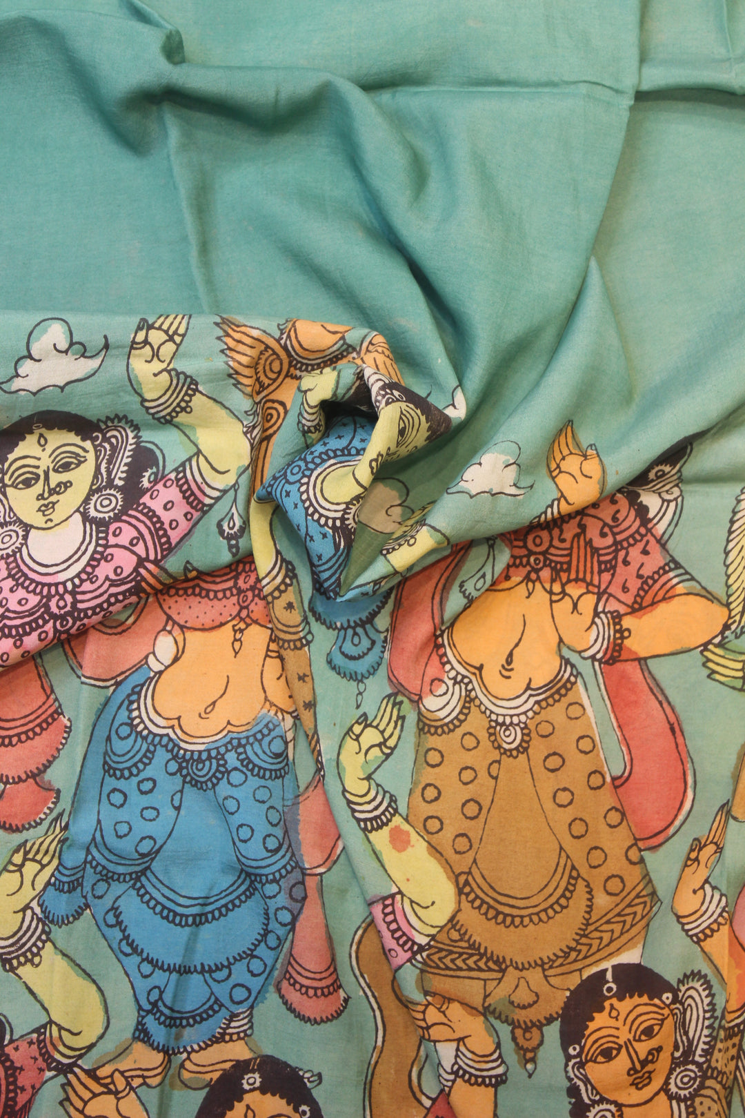 Green Colour Pen kalamkari Fabric