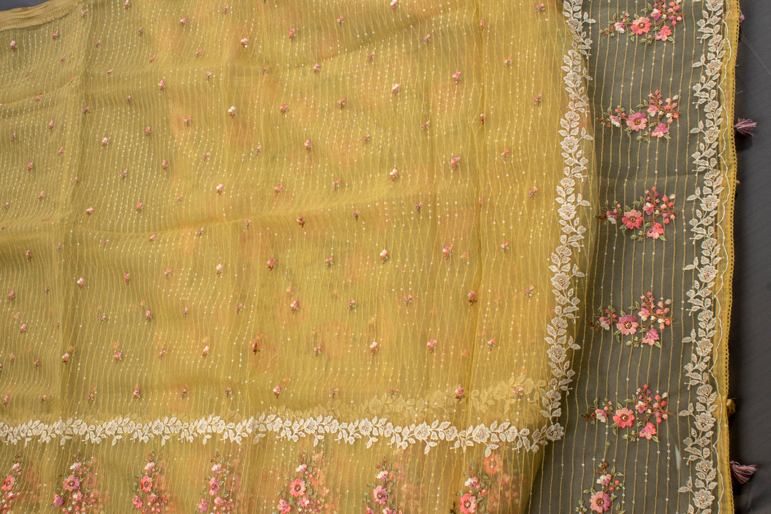 Organza multi color thread Embroidery saree