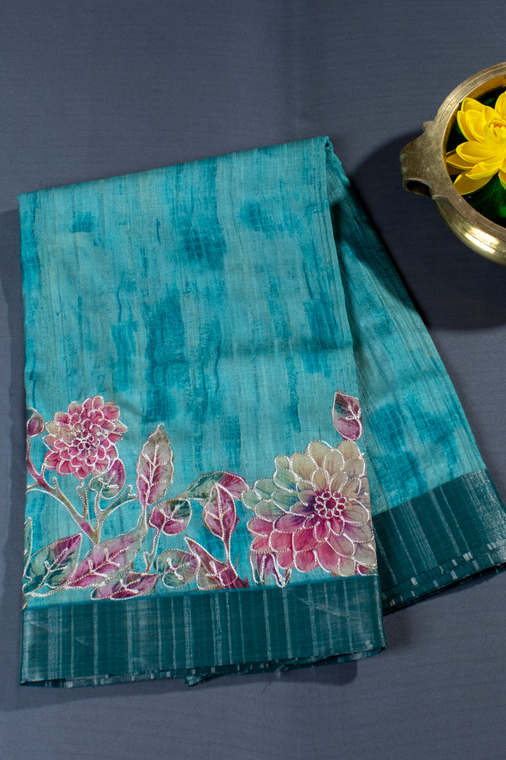 Tussar jute saree with floral print