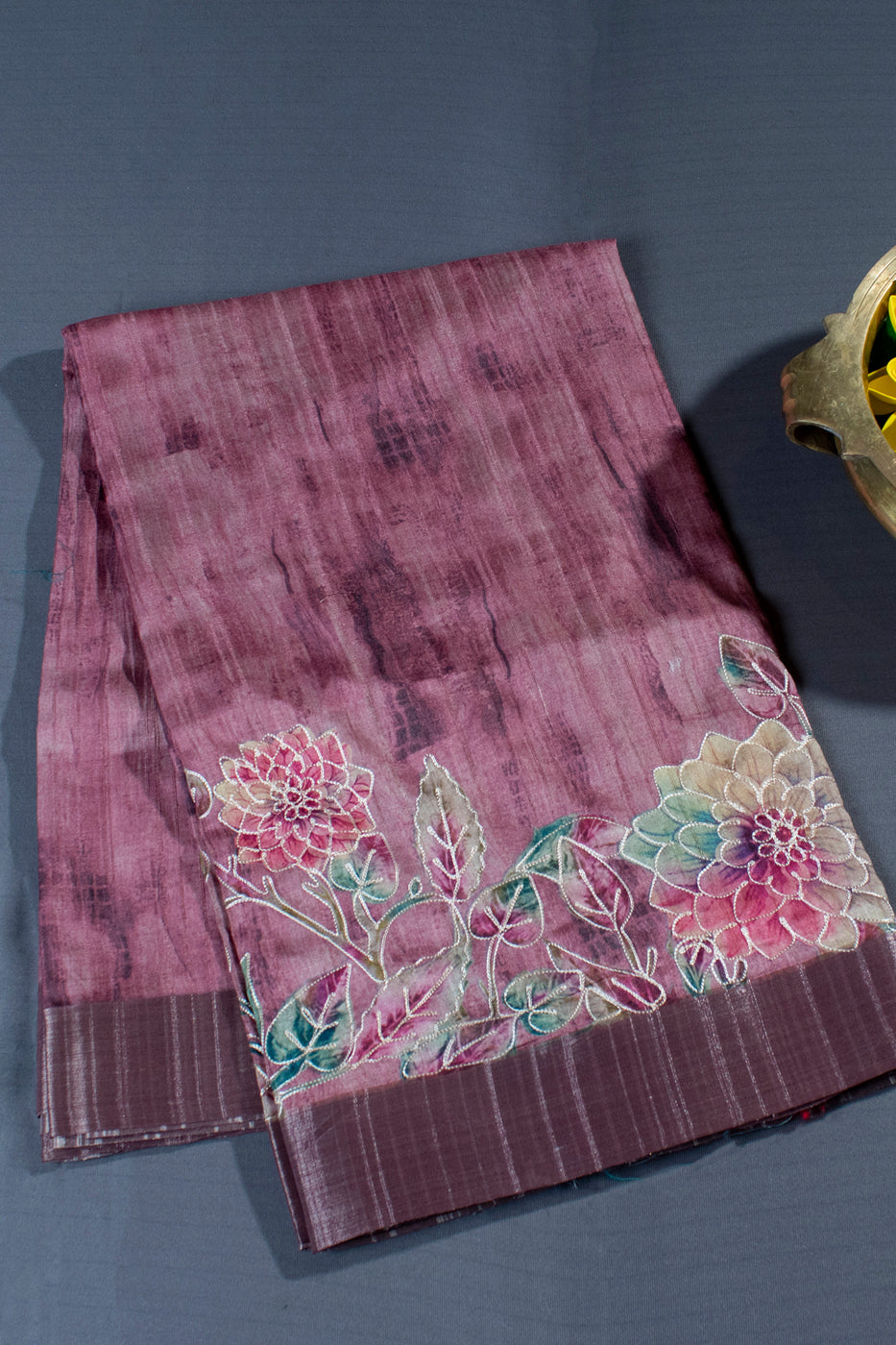 Tussar jute saree with floral print