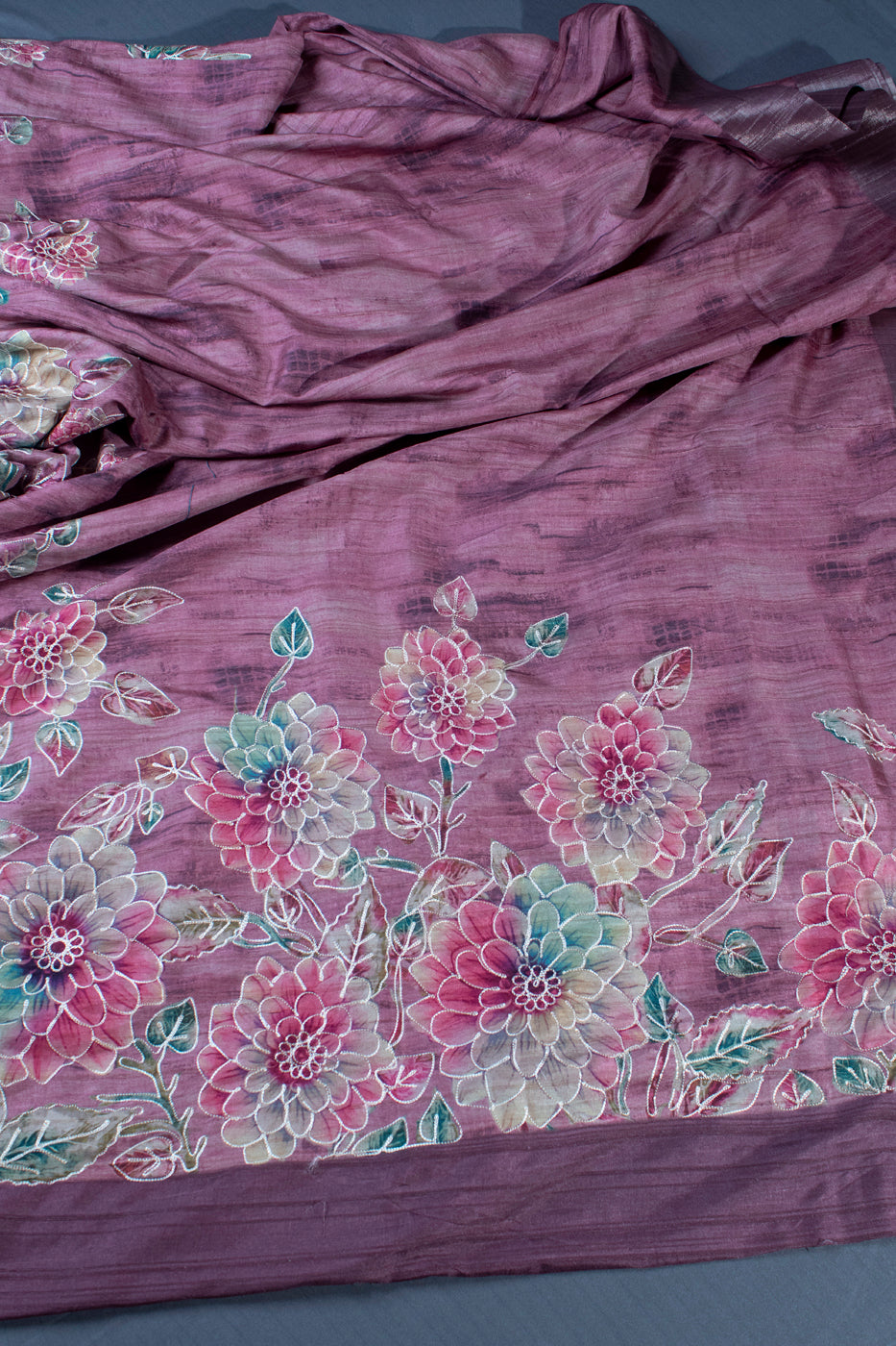 Tussar jute saree with floral print