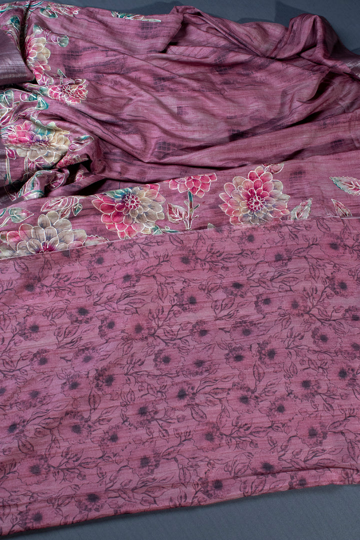 Tussar jute saree with floral print