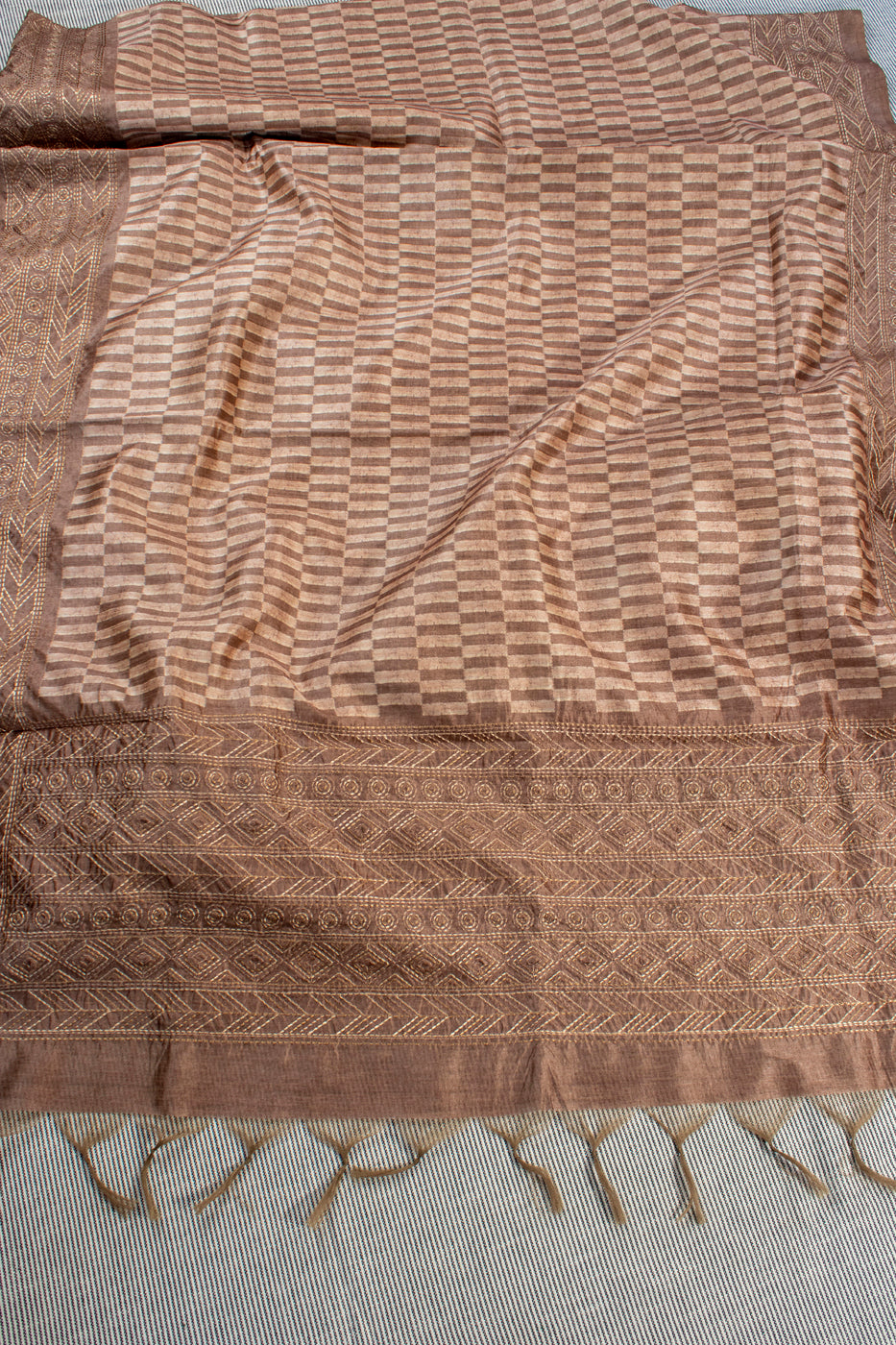 Tussar silk saree with kantha work