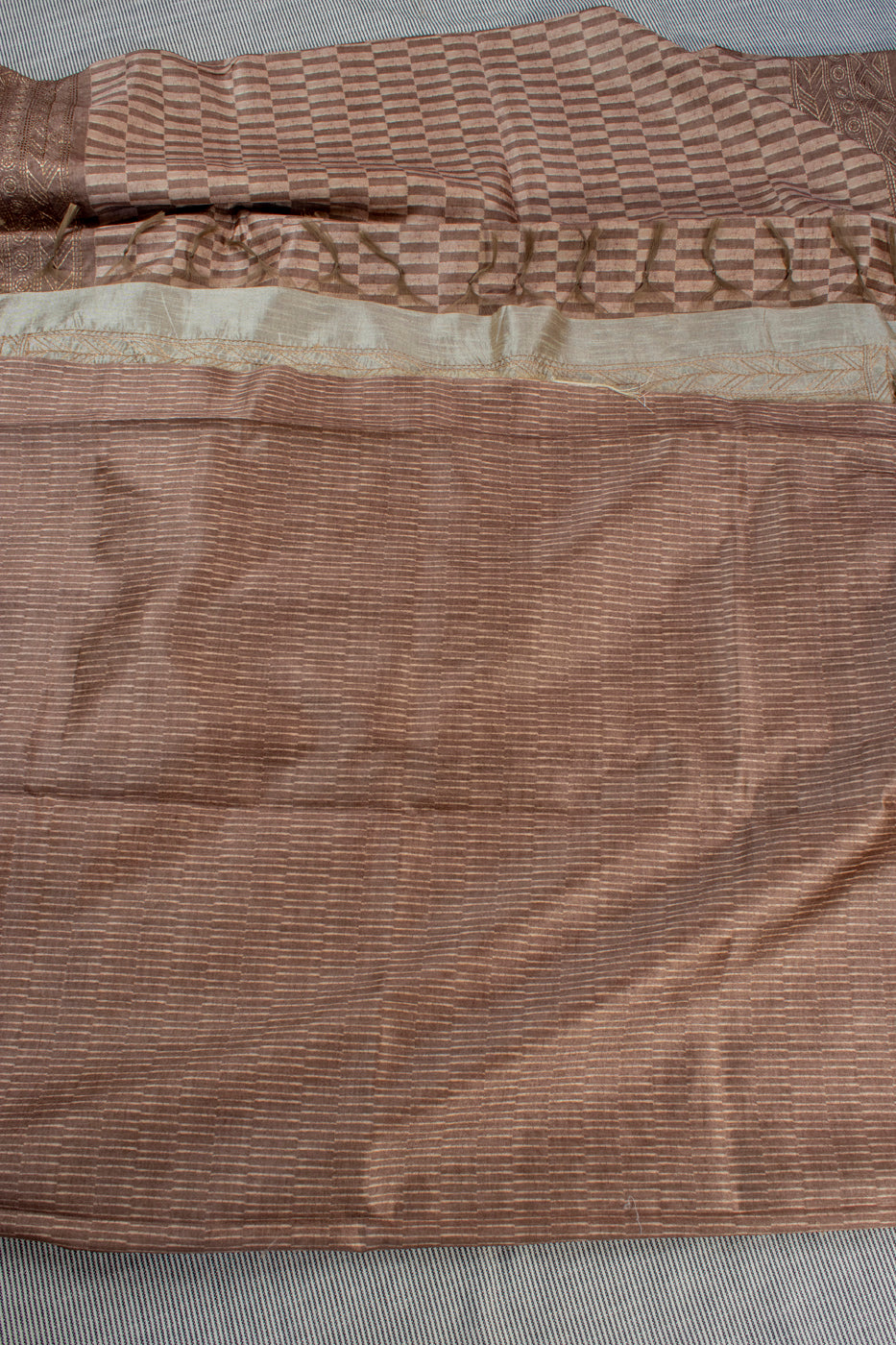 Tussar silk saree with kantha work