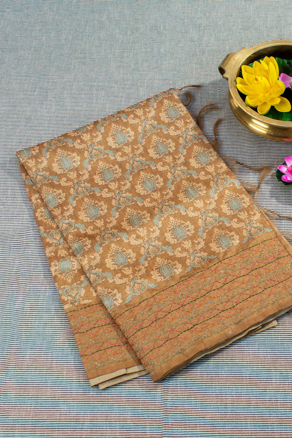 Tussar silk saree with kantha work