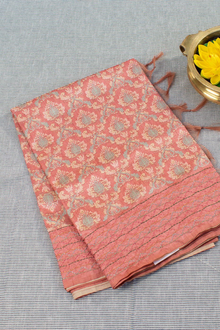 Tussar silk saree with kantha work