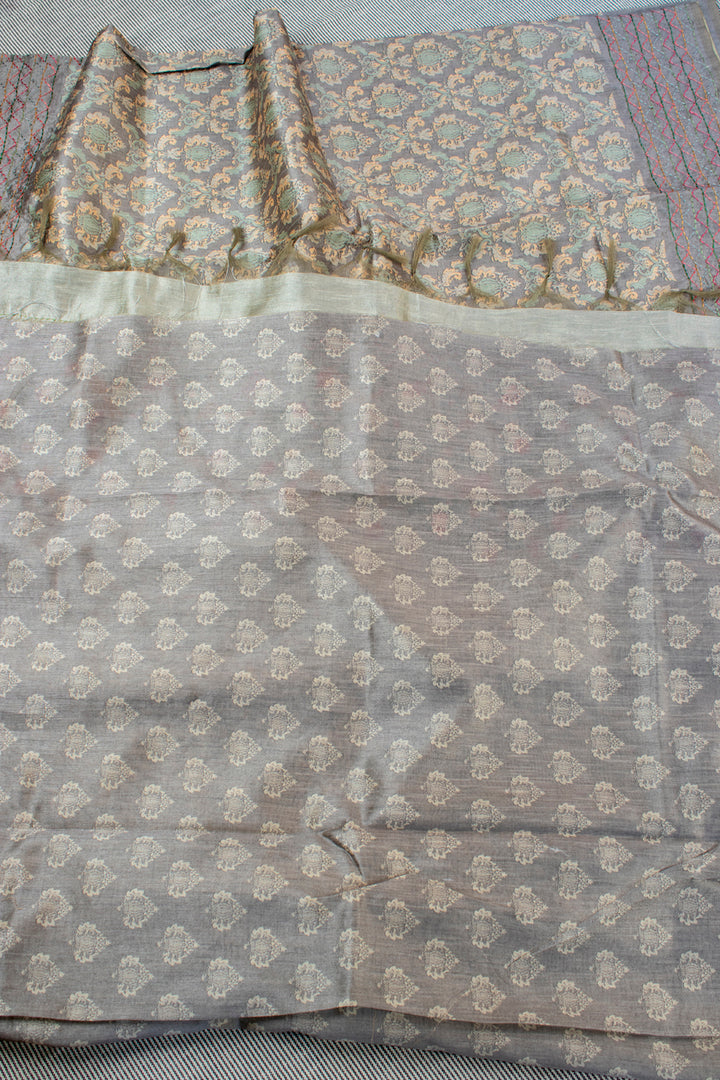 Tussar silk saree with kantha work