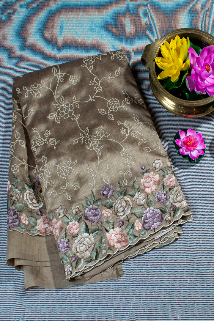 Raw Silk with Floral Cutwork border