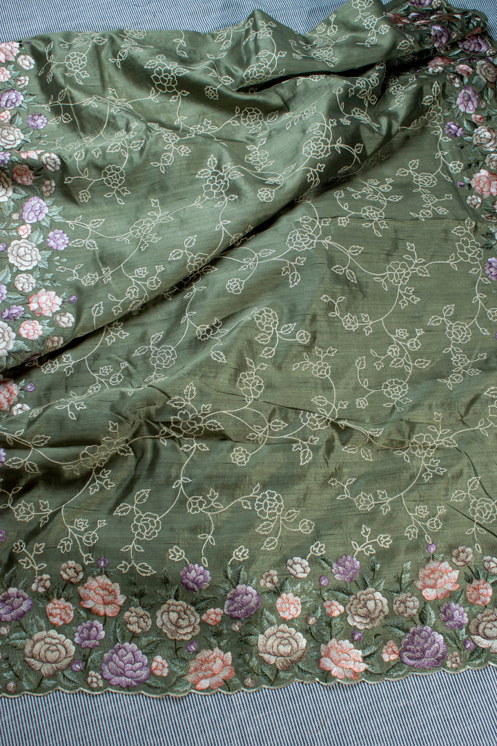 Raw Silk with Floral Cutwork border