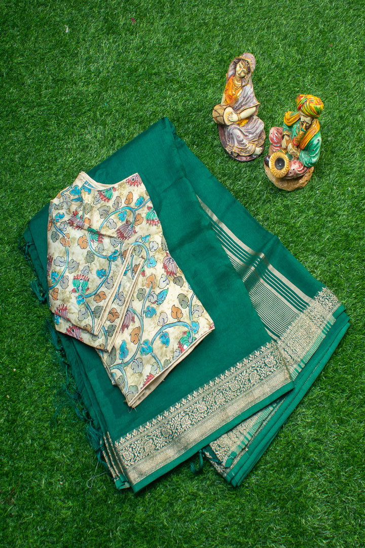 Semi Silk Saree with ready-made Kalamkari Blouse