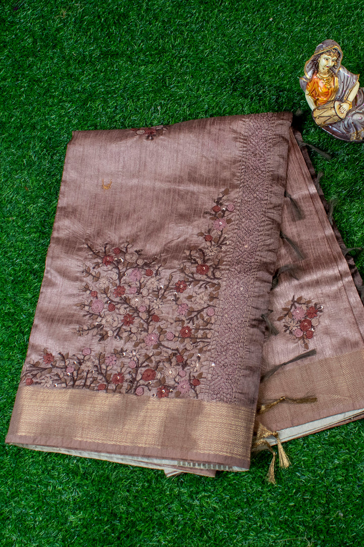 chanderi saree with embroidery ( Handlooms EMB)