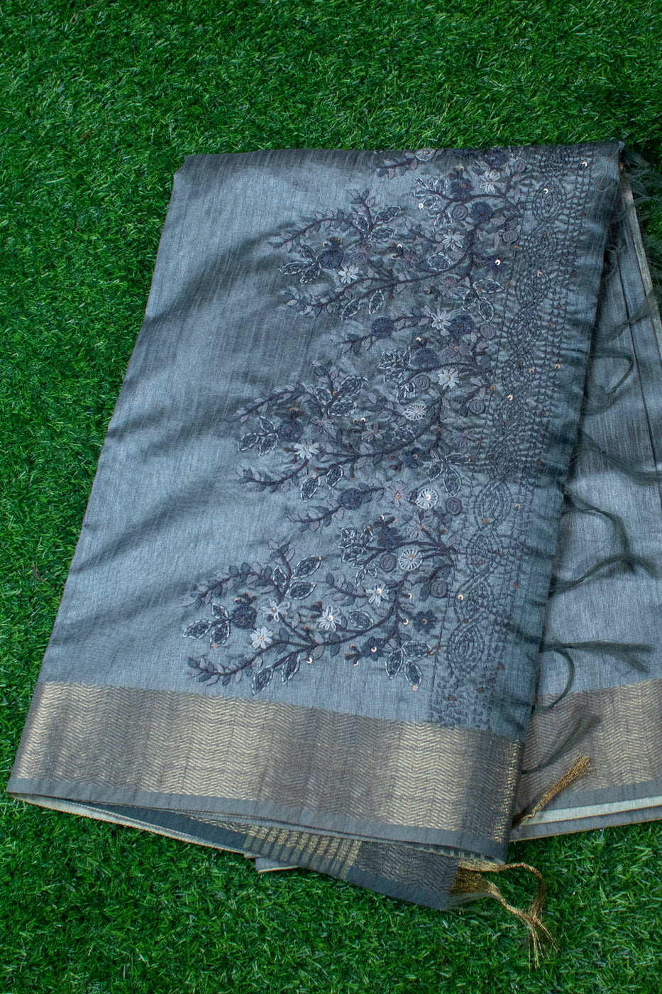 chanderi saree with embroidery ( Handlooms EMB)