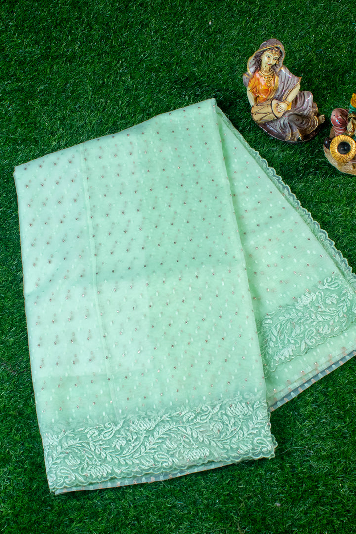 Organza saree with Golden Booti Embroidery