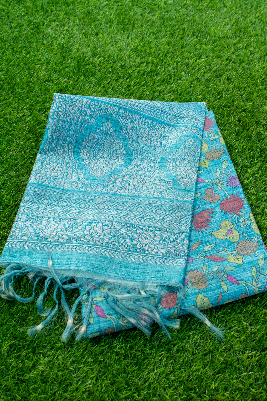 Printed Jute Tussar Saree