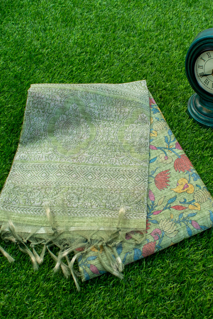 Printed Jute Tussar Saree