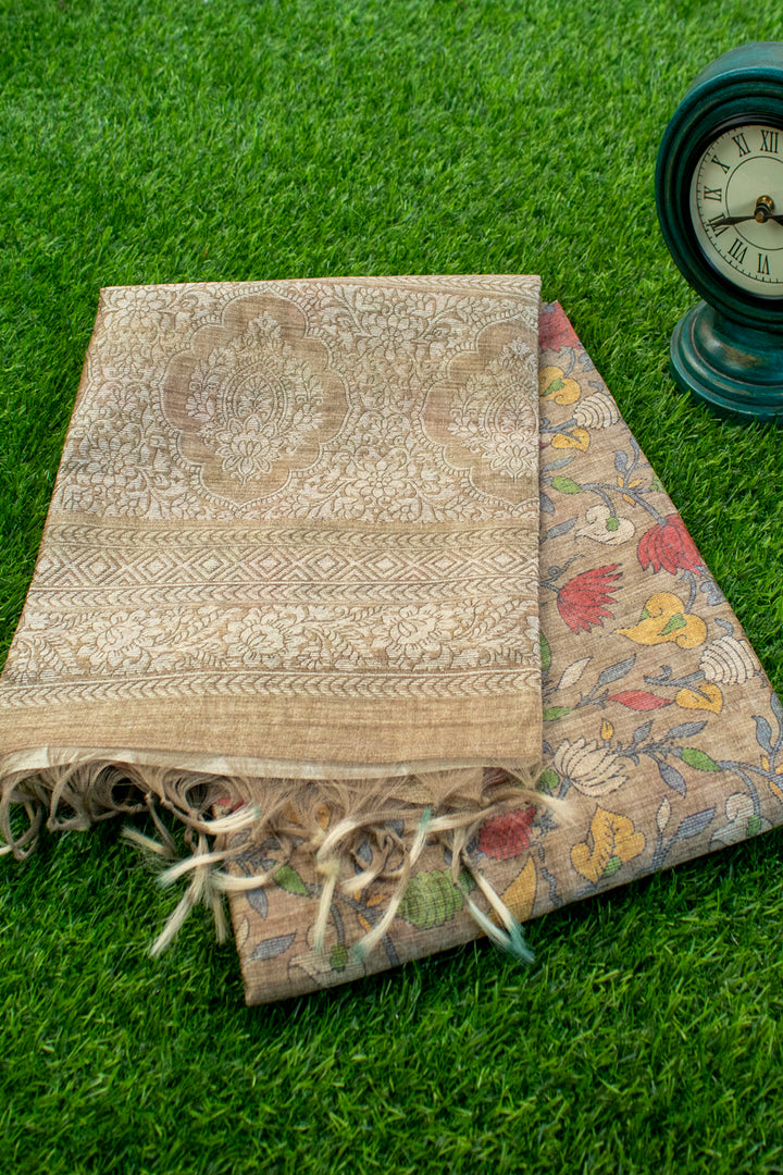 Printed Jute Tussar Saree