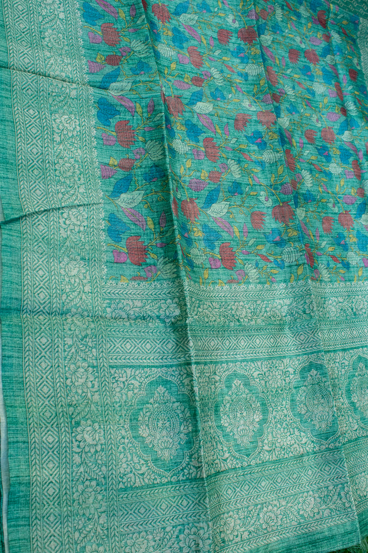 Printed Jute Tussar Saree