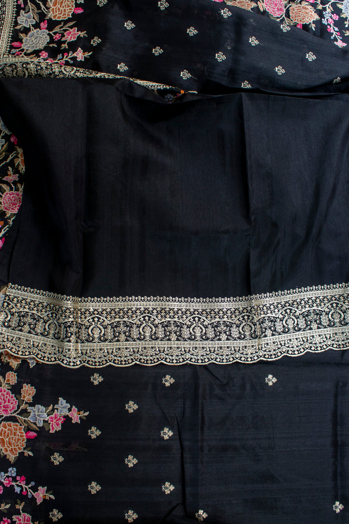 Raw Silk with Floral embroidery