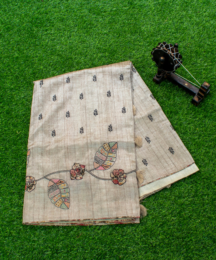 Jute Saree with Applique embroidery work