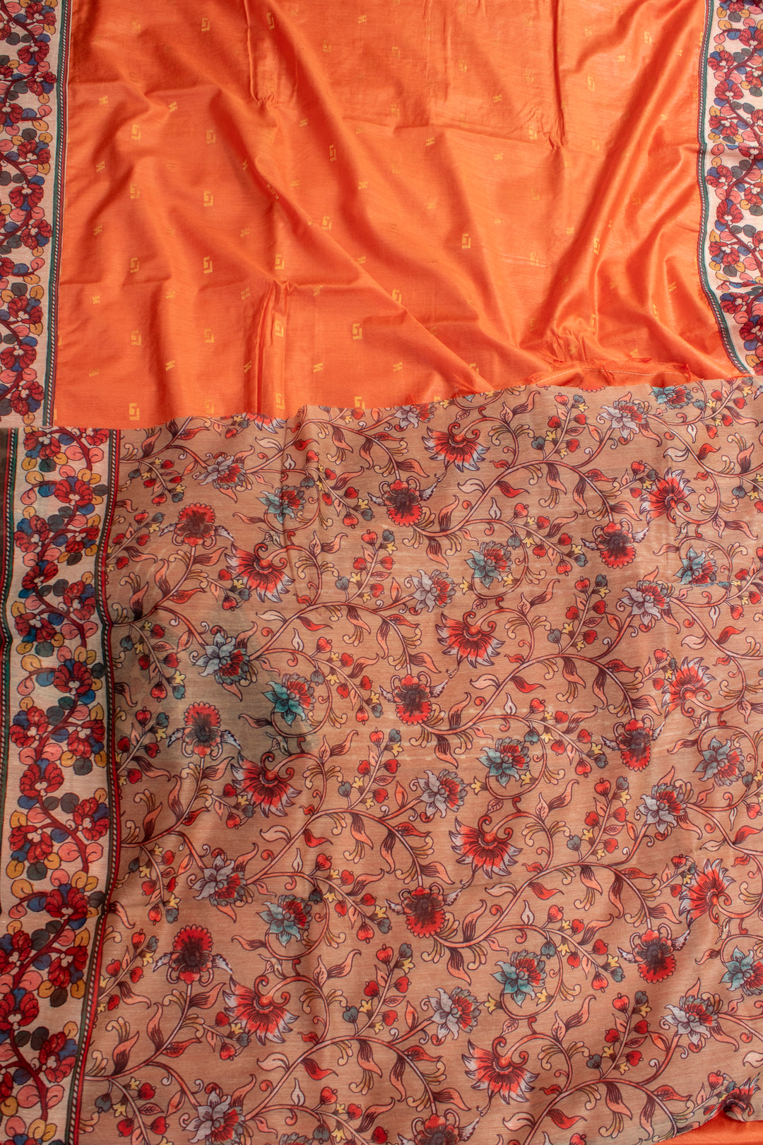 Silk Cotton saree with Kalamkari Patch border