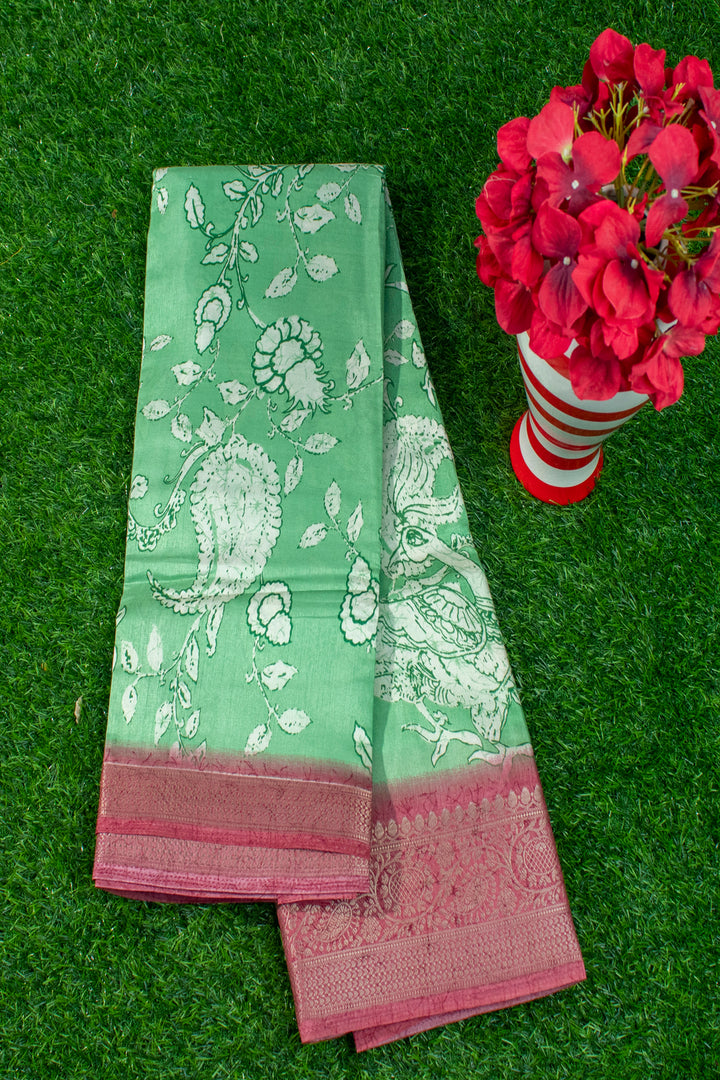 Printed Semi Tussar soft silk saree with contrast border