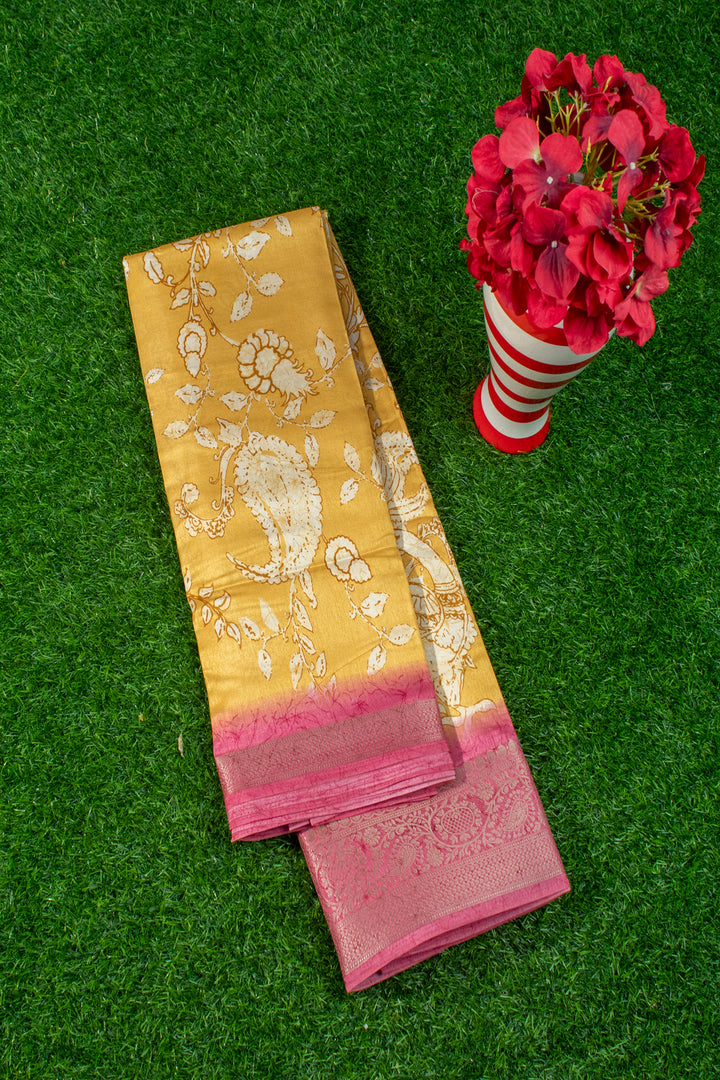 Printed Semi Tussar soft silk saree with contrast border