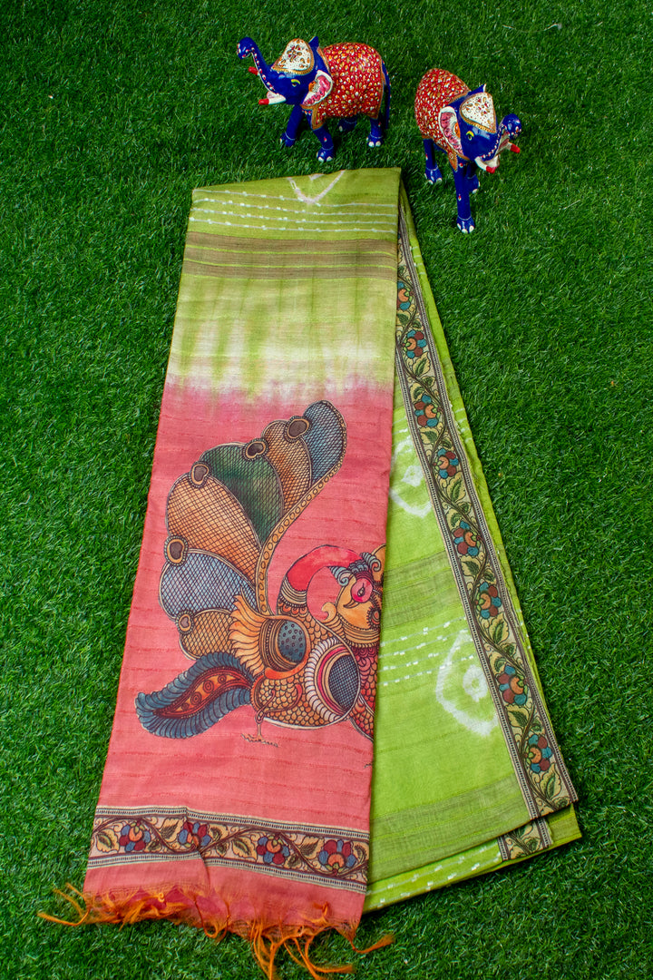 Jute Saree with Kalamkari Patch work in Pallu & Border