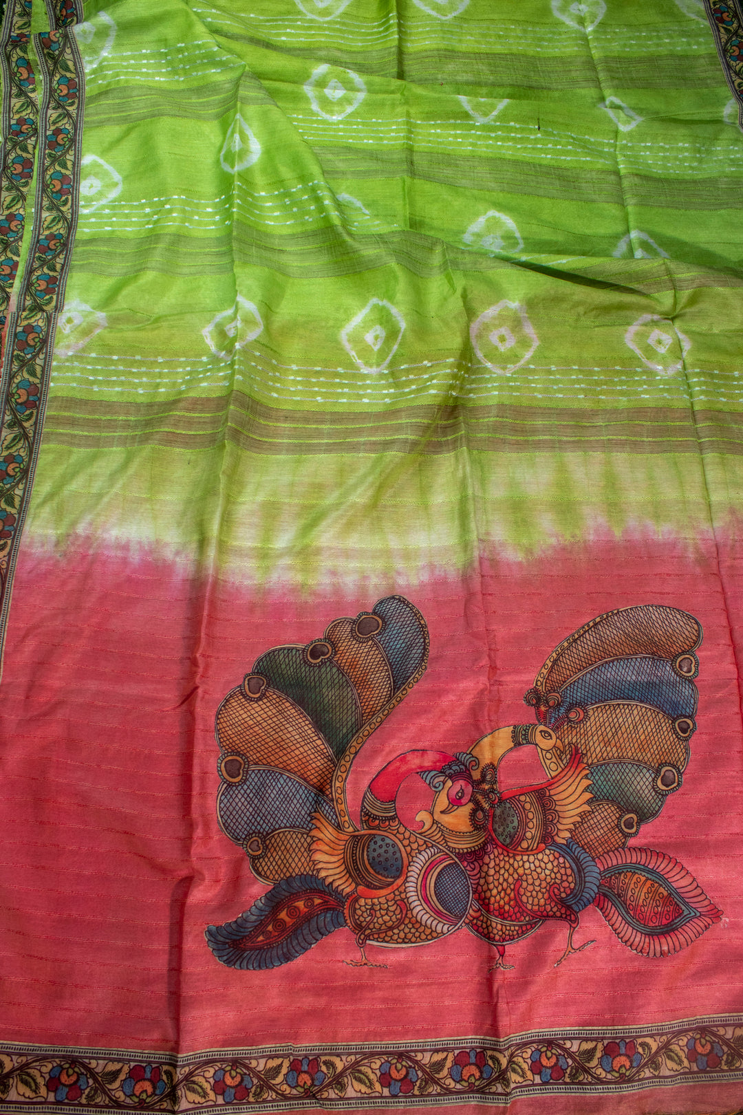 Jute Saree with Kalamkari Patch work in Pallu & Border