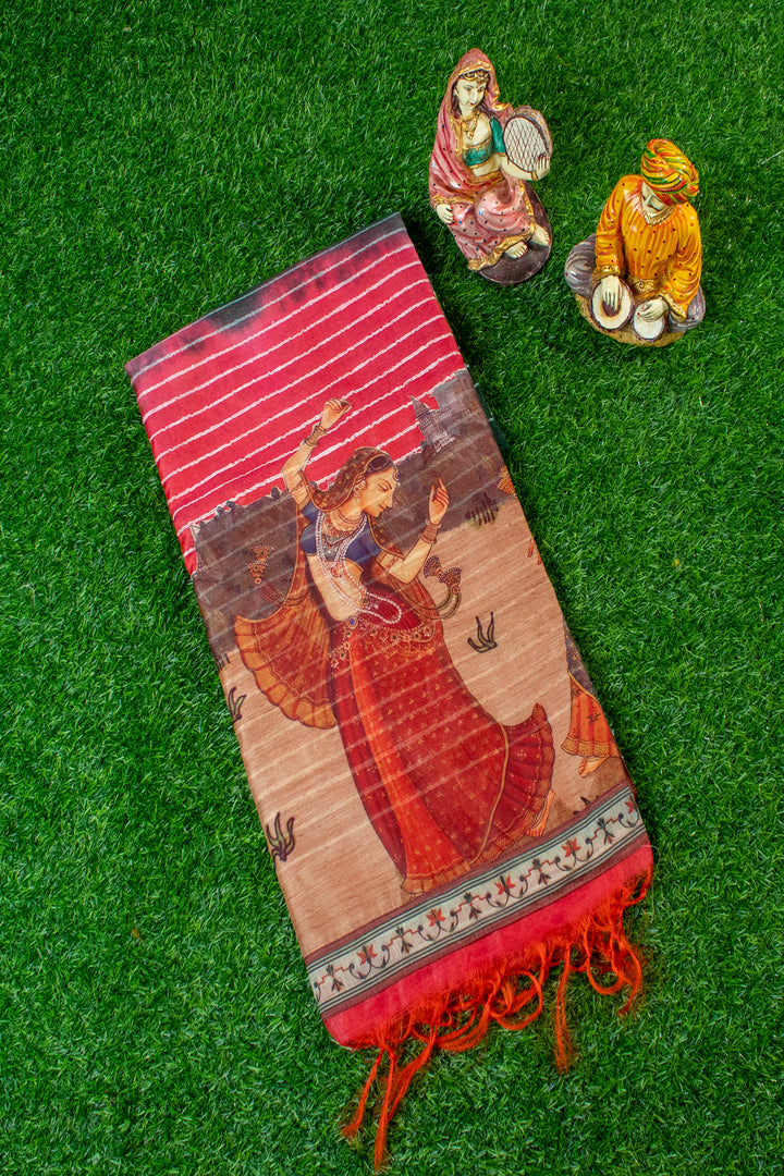 Jute Saree with Kalamkari Patch work in Pallu & Border