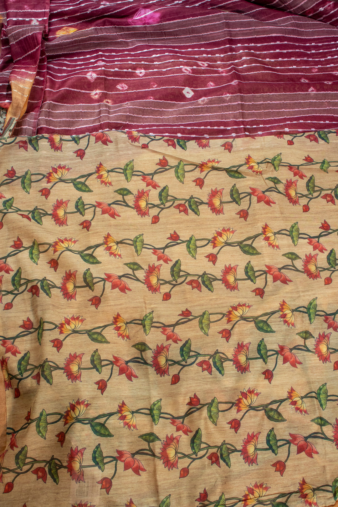 Jute Saree with Kalamkari Patch work in Pallu & Border