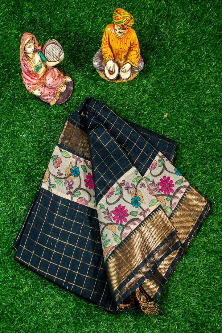 Mangaliri Saree with Kalamkari border patch & Mirror butta all over