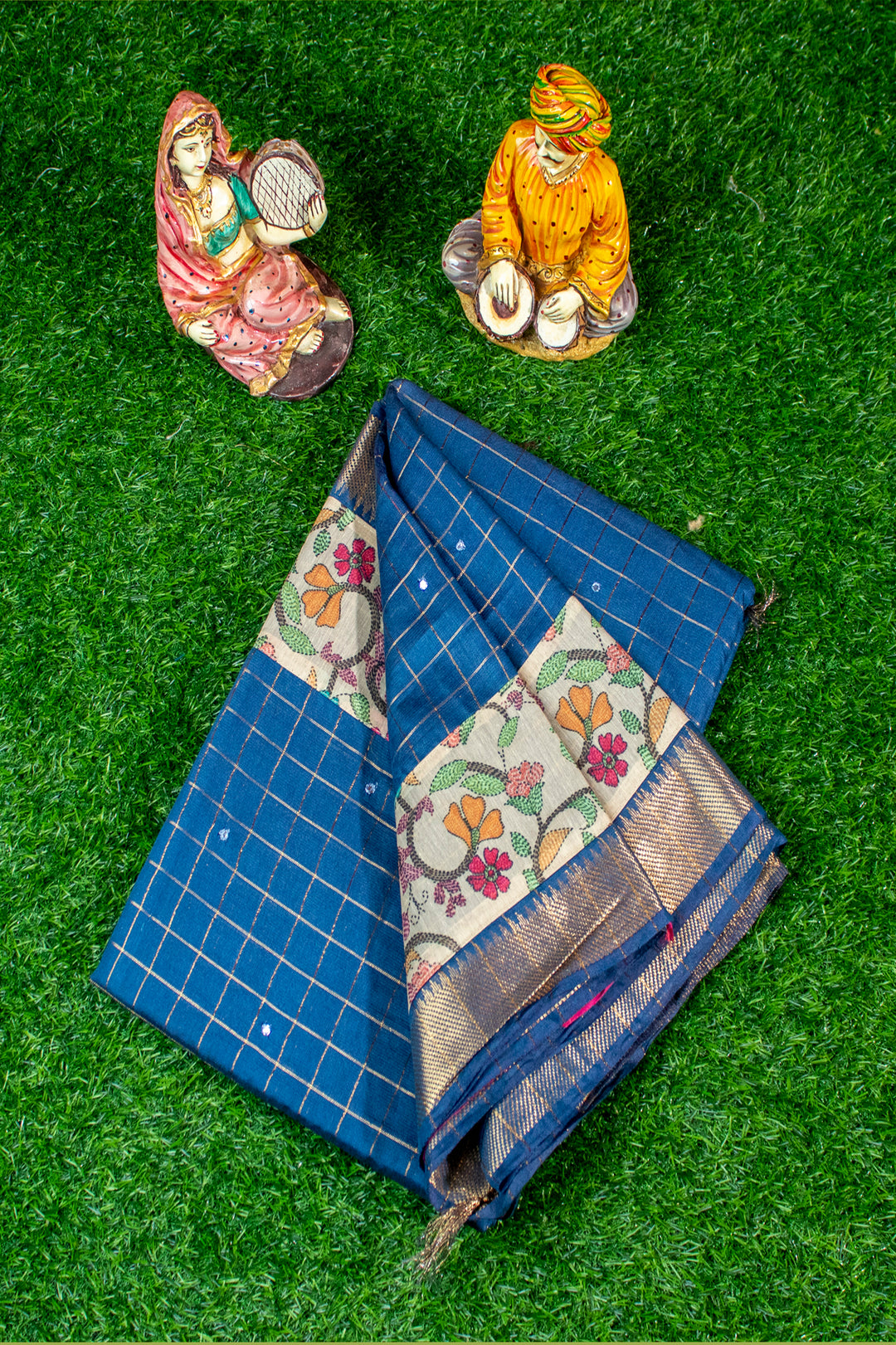 Mangaliri Saree with Kalamkari border patch & Mirror butta all over