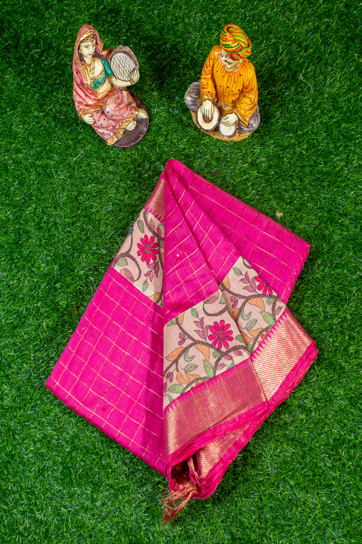 Mangaliri Saree with Kalamkari border patch & Mirror butta all over