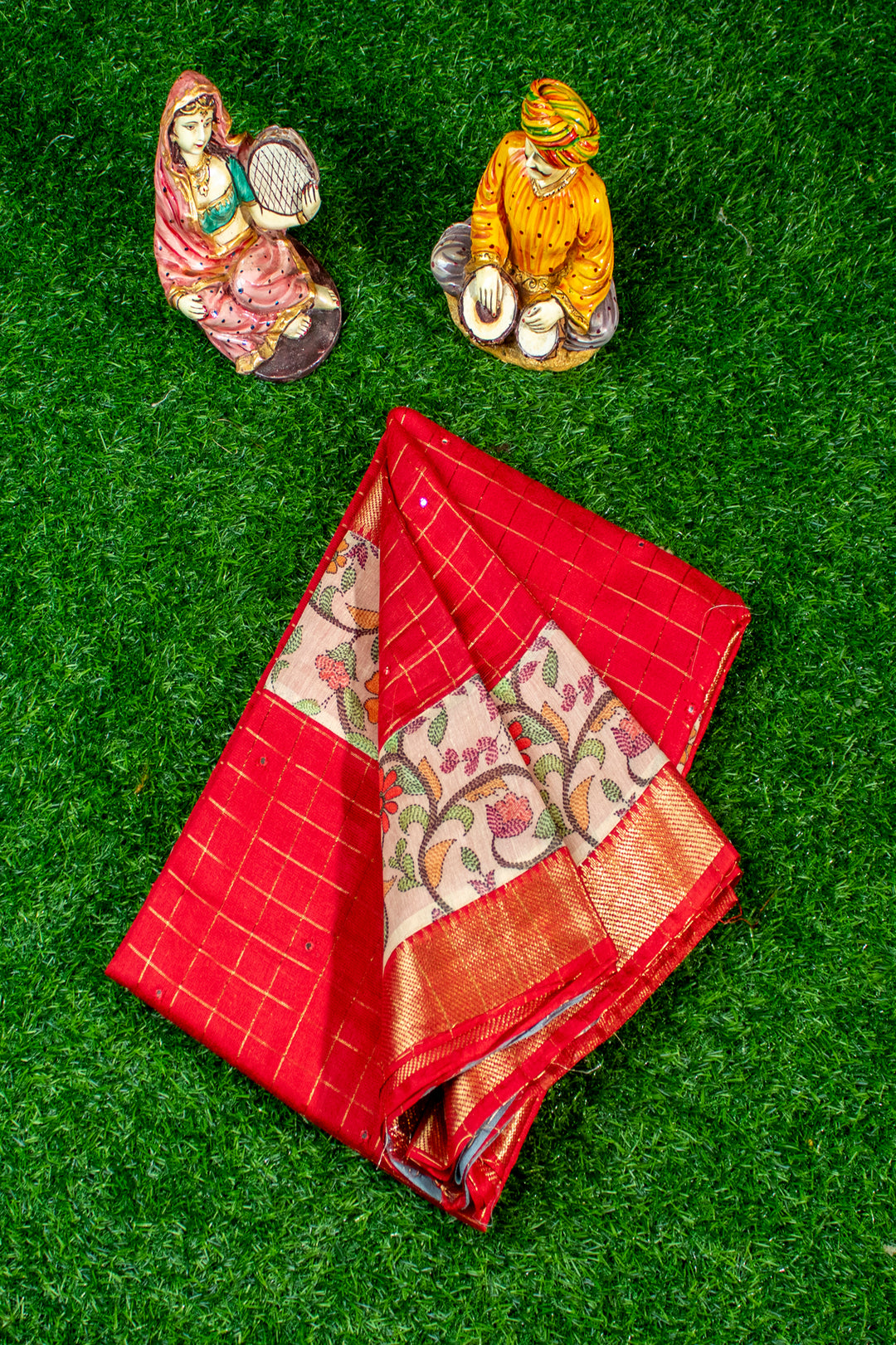 Mangaliri Saree with Kalamkari border patch & Mirror butta all over